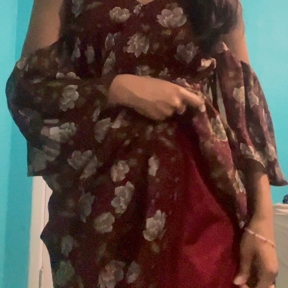 Maroon Floral Sleeve Dress